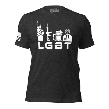 Liberty Guns Beer Trump LGBT MAGA Trump 2024 Rally Conservative Republican Patriotic Political Men's T-Shirt Freedom Over Fear Industries